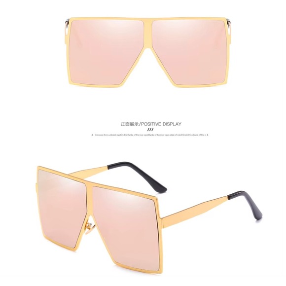 Oversize Vintage Retro Shield Style SUN GLASSES XL Square Gold Frame Pink Lens - Picture 6 of 10